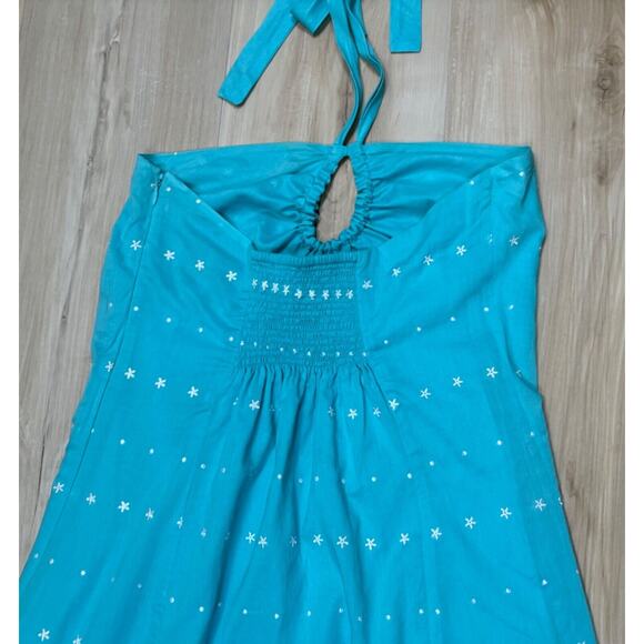 Vintage Tocca Mini Dress sz 2 Blue Embroidered Tie Neck - Picture 11 of 14